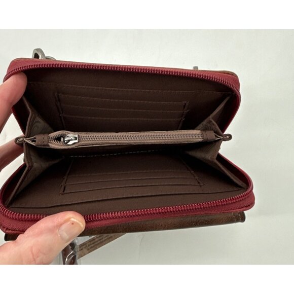 Justin Womens Crossbody Clutch Wristlet RFID-Blocking Brown Red 3 Way New - Picture 7 of 7